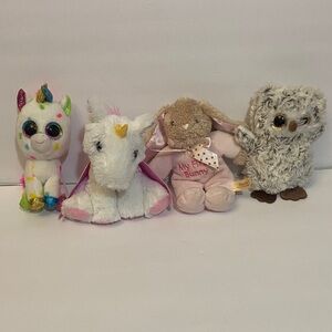Colorful Plush: Unicorn Barbie, unicorn TY, Bunny DanDee, Owl Goffa